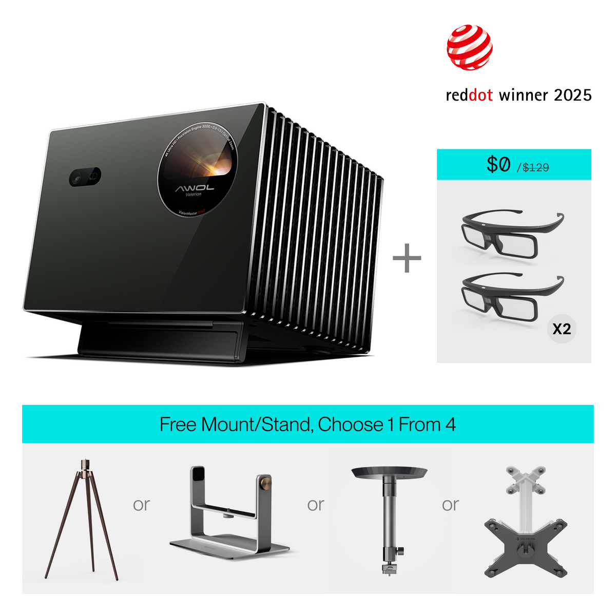 AWOL Valerion Pro 2 + FREE Stand + FREE 3D Glasses*2