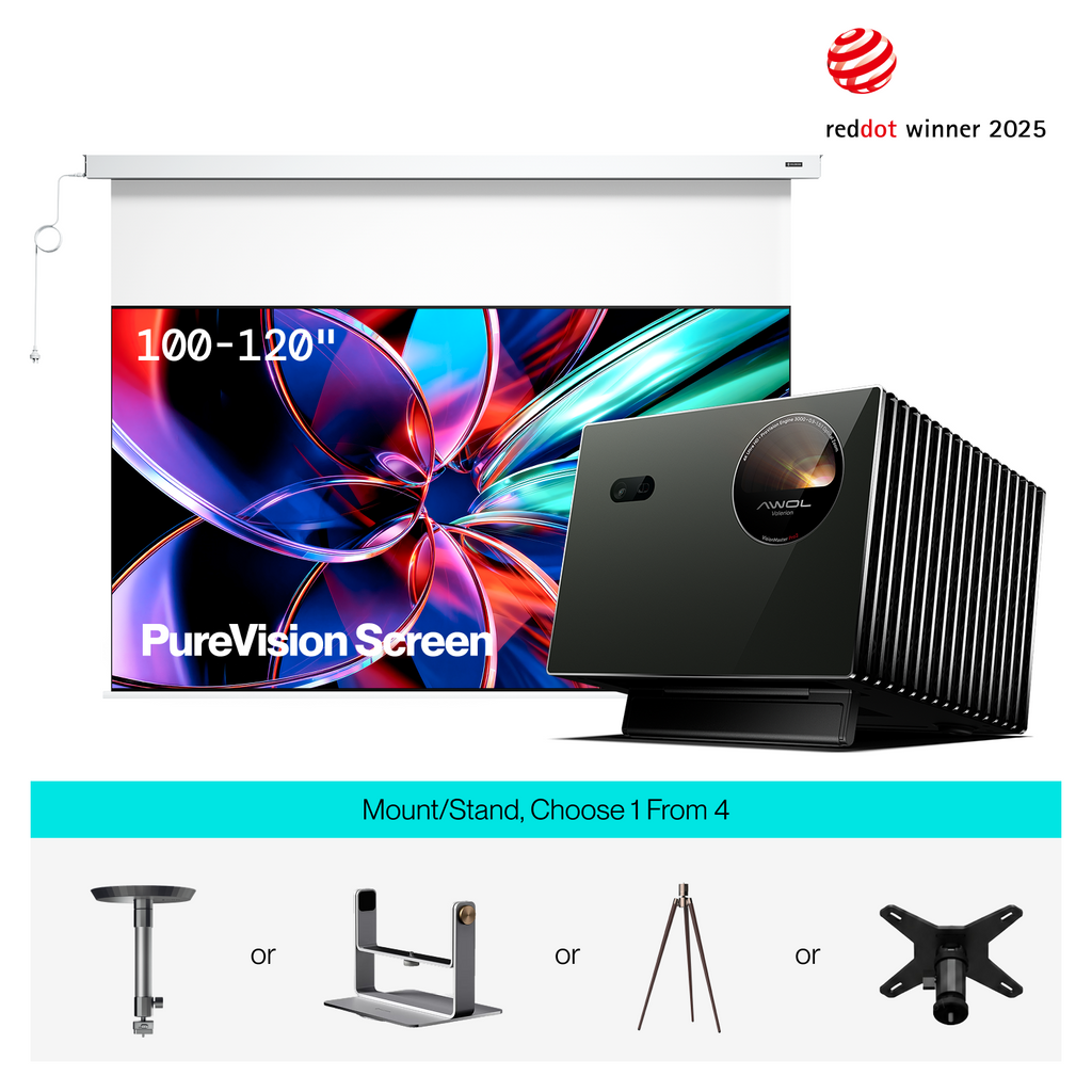 AWOL Valerion Pro 2 + PureVision Anti-Speckle Motorized Matte White Screen